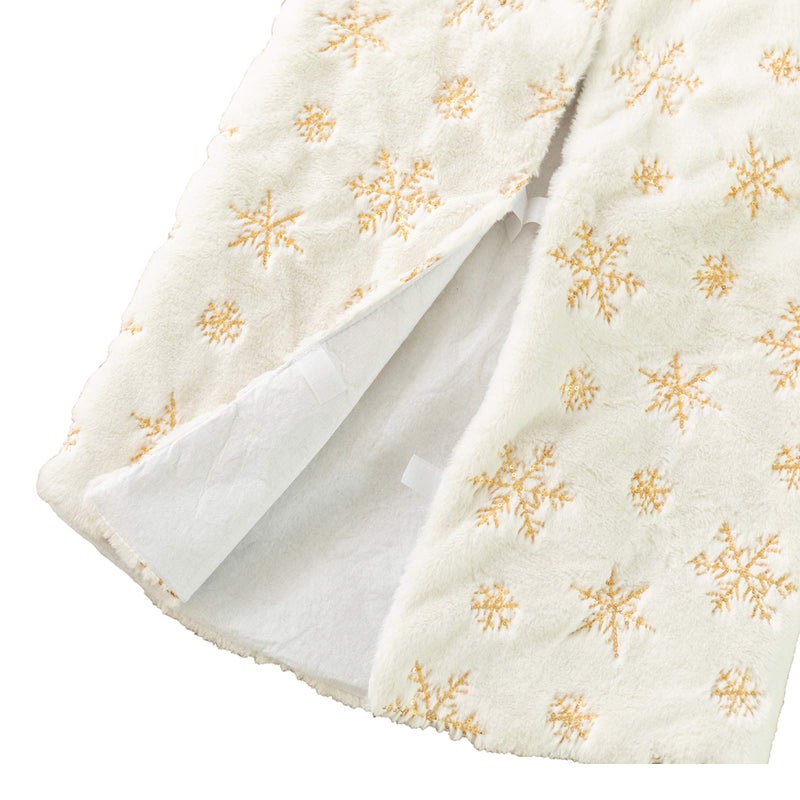DegGod Plush Christmas Tree Skirts, 36 inches Luxury Snowy White Faux Fur Xmas Tree Base Cover Mat with Gold Snowflakes for Xmas New Year Home Party Decorations (36 inches, Gold) - Image 4